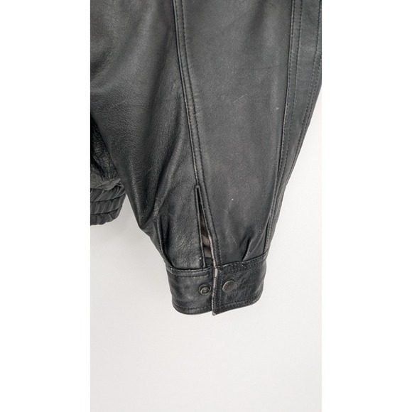 L.A. LEATHER Mens Bomber Jacket SIZE 3XL Black Motorcycle Geek Grunge Gothic - Picture 12 of 16
